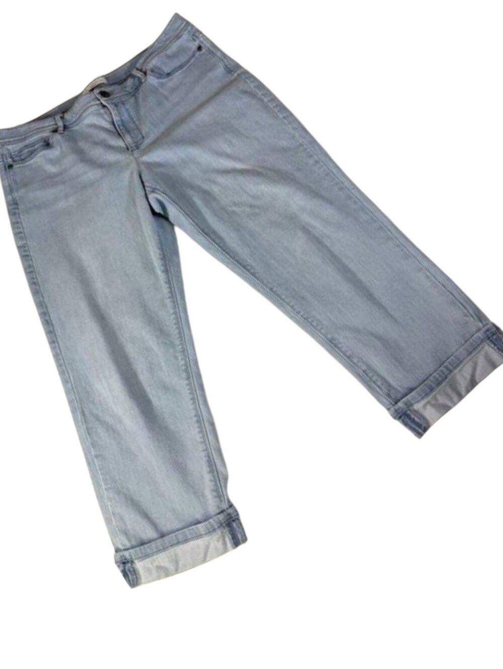 J Jill Blue Denim Cropped Cuffed Capris Stretch High-rise Zip Fly Cuffed Size 12 - Picture 2 of 16